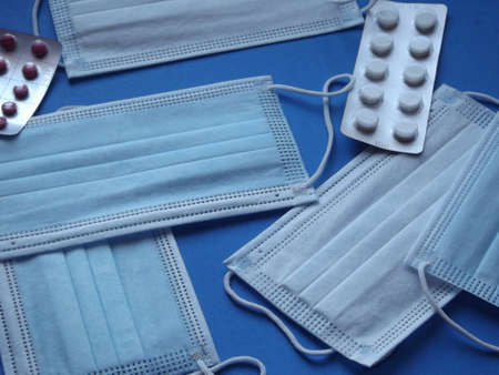 light blue medical masks. High quality photoの写真素材