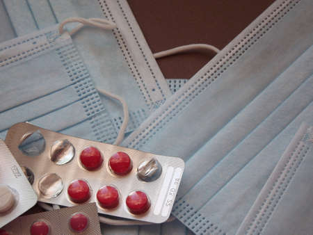 light blue medical masks. High quality photoの写真素材