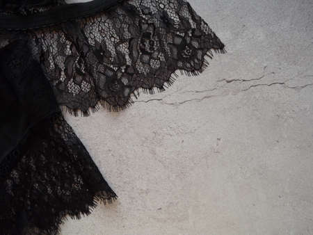 A set of womens lace underwear from bra panties - shorts in black. High quality photo