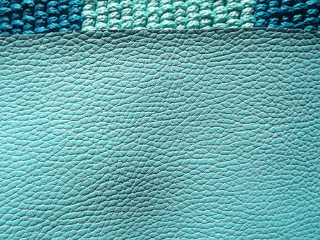 Genuine leather and genuine suede turquoise blue close-up as background. High quality photoの写真素材