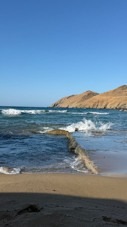 View of the coastline of the Dead Sea from the beach in Israelの写真素材