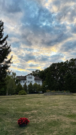 Sunset in a park in the city of Bratislava, Slovakiaの写真素材