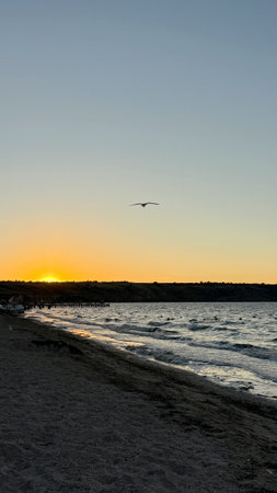 Sunset over the Baltic Sea in Kolobrzeg, Polandの写真素材