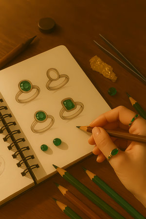 Woman's hand drawing in notebook with pencils on wooden table.の素材