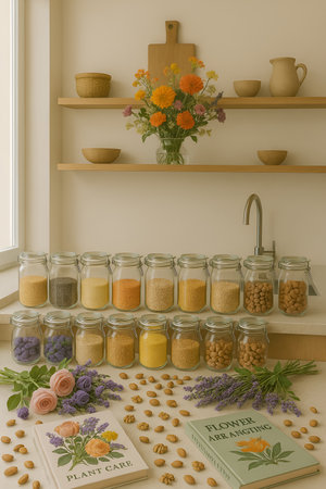 3d render of a rustic kitchen interior with jars of coffee beansの素材