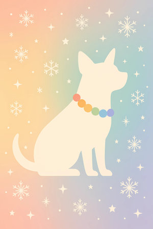 Illustration of a dog and snowflakes on a gradient backgroundの素材