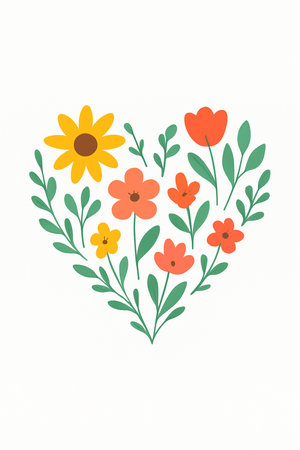 Floral heart with flowers and leaves. Hand drawn vector illustration.の素材