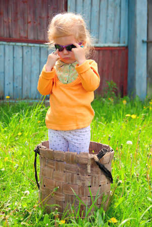 Pretty resentful girl in the basketの写真素材