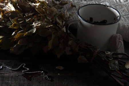 Fragrant birch twigs in a Russian steam saunaの写真素材