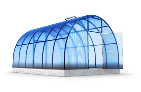 One blue empty round 3d greenhouse on whiteの写真素材