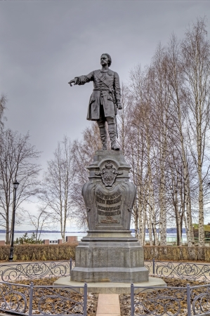 Monument to Peter the Great on the waterfront of the Onega lake  Petrozavodsk, Karelia, Russia のeditorial素材