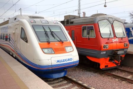 Allegro train  Saint Petersburg, Russia - Helsinki, Finland  and suburban train Saint-Petersburg - Vyborgのeditorial素材