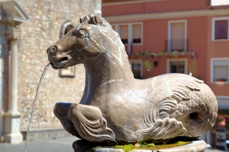 Horse Fountain in Taormina main square   Sicily, Italyの写真素材
