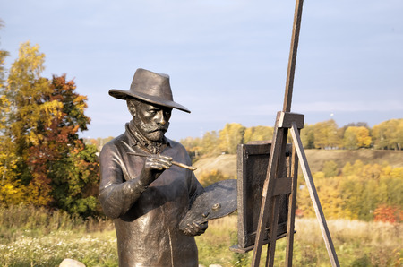 Monument to Isaak Levitan on Levitan\'s mountain. Ples, Golden Ring of Russiaのeditorial素材