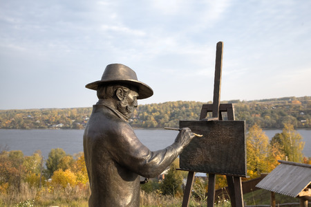 Monument to Isaak Levitan on Levitan\'s mountain. Ples, Golden Ring of Russiaのeditorial素材