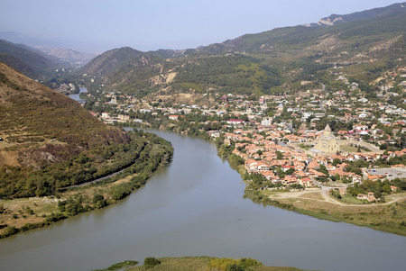 Confluence of two rivers - Kura and Aragvi. Mtskheta, Georgia