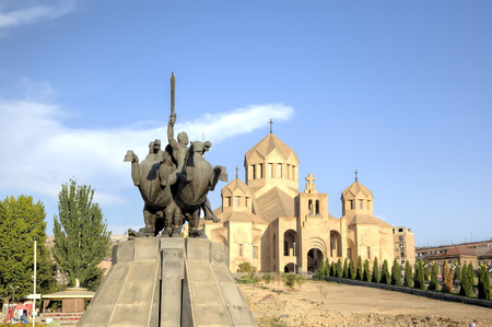 Zoravar Adranic monument and Saint Gregory the Illuminator Cathedral. Yerevan, Armenia