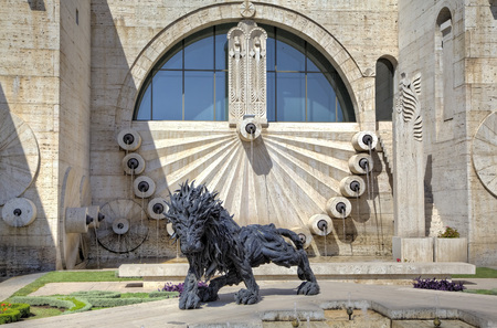 Lion from automobile tires - a city sculpture on the Cascade. Armenia, Yerevan.のeditorial素材
