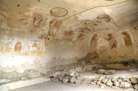Mural painting 13th century, David Gareja monastery, Kakheti, Georgiaのeditorial素材