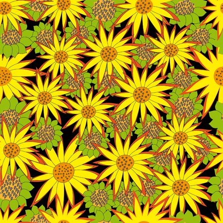 Floral vector seamless background with sunflowersのイラスト素材
