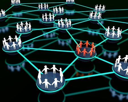 3d render of social network with group of people standing out from the crowd 