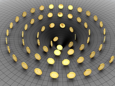 Golden coins falling in the black hole