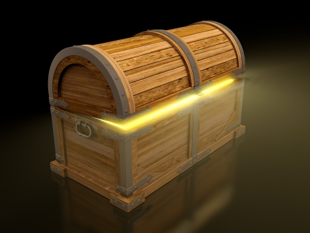 Old treasure chest isolated on black backgroundの写真素材