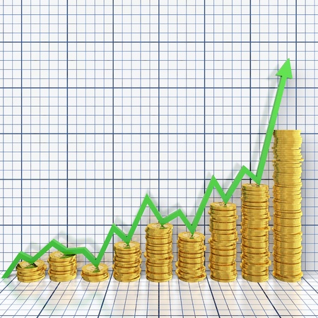 Business graph moving up and showing money earningの写真素材