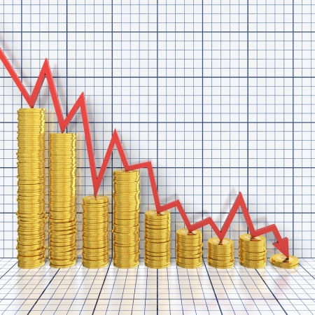 Business graph moving down and showing money lossの写真素材