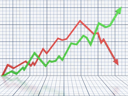Business graph with red and green arrowの写真素材