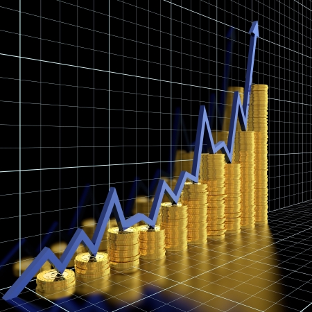 Business graph moving up and showing money earningの写真素材