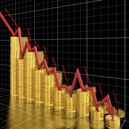 Business graph moving down and showing money lossの写真素材