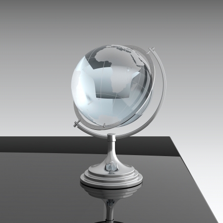 3d render of globe made of glass on black tableの写真素材
