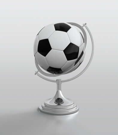 3D render soccer ball globe on white backgroundの写真素材