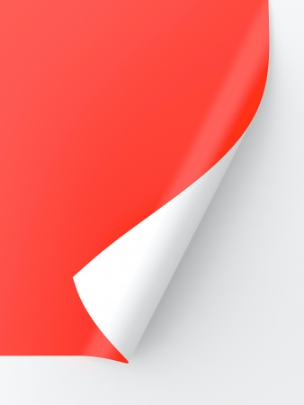 3D render of red curled paper on whiteの写真素材