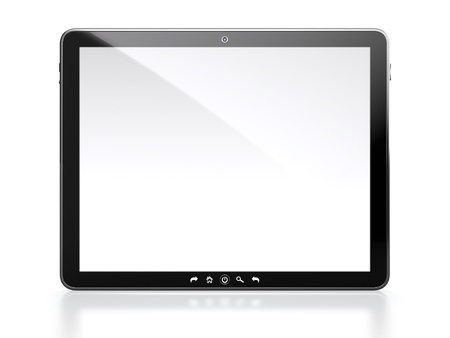 Tablet computer with white blank screen isolated on white backgroundの写真素材