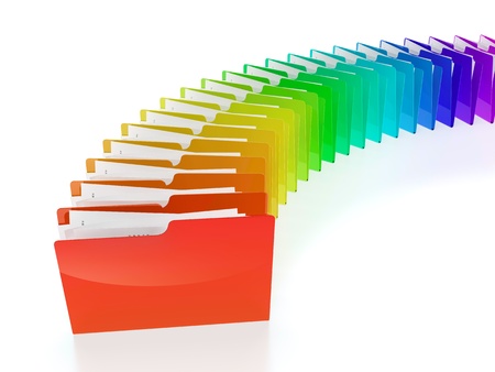 3D illustration of folder row on white background