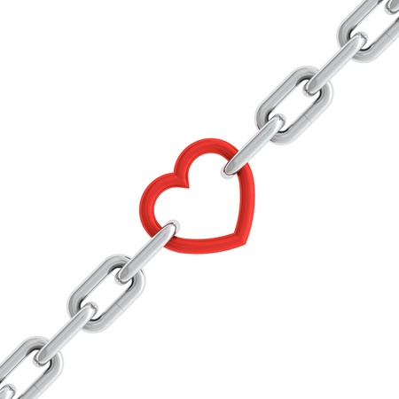 3d illustration of chain with red heart element isolated on white backgroundの写真素材