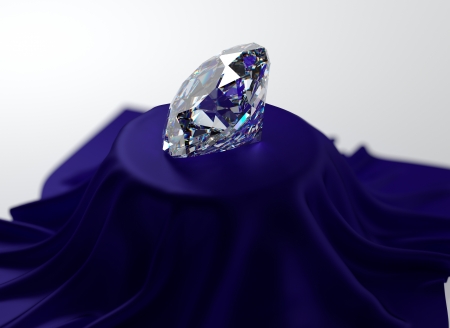 3D illustration of diamond on blue velvetの写真素材