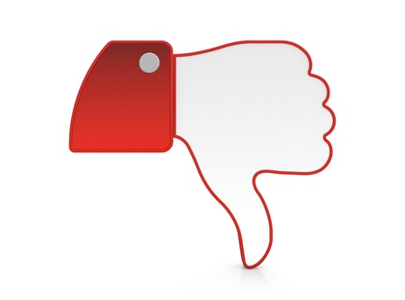 3D illustration of thumb down icon isolated on white backgroundの写真素材