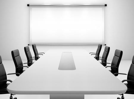 3D render of meeting room with projection screen and conference table 3D render of meeting room with projection screen and conference table
