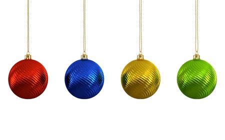 3D illustration of different colored christmas balls isolated on white backgroundの写真素材