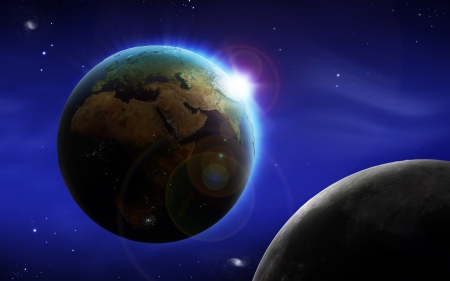 Abstract image of space background with earth and moonの写真素材