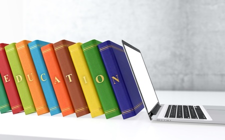 Computer generated 3D illustration of multi colored books in a row. Electronic education concept.