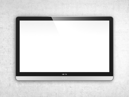 Computer generated image of modern TV screen on white wall.の写真素材