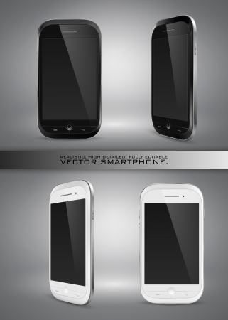 Realistic, high detailed, fully editable vector illustration of modern smartphone on gray background のイラスト素材