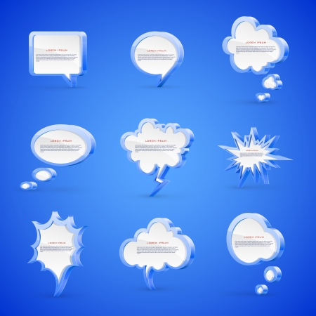 Vector set of high detailed 3d speech bubbles isolated on blue background のイラスト素材