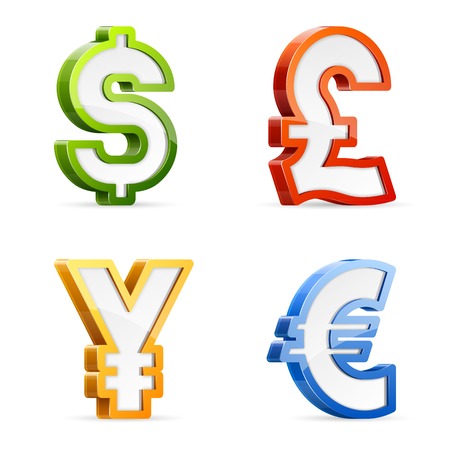 Vector set of glossy colorful currency symbolsのイラスト素材