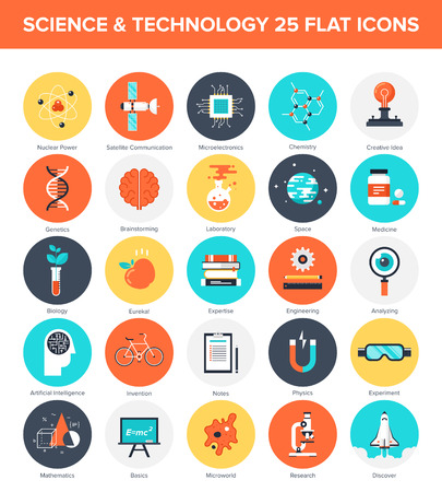 Abstract vector collection of colorful flat science and technology icons. Design elements for mobile and web applications.のイラスト素材