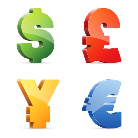 Vector set of glossy colorful currency symbolsのイラスト素材